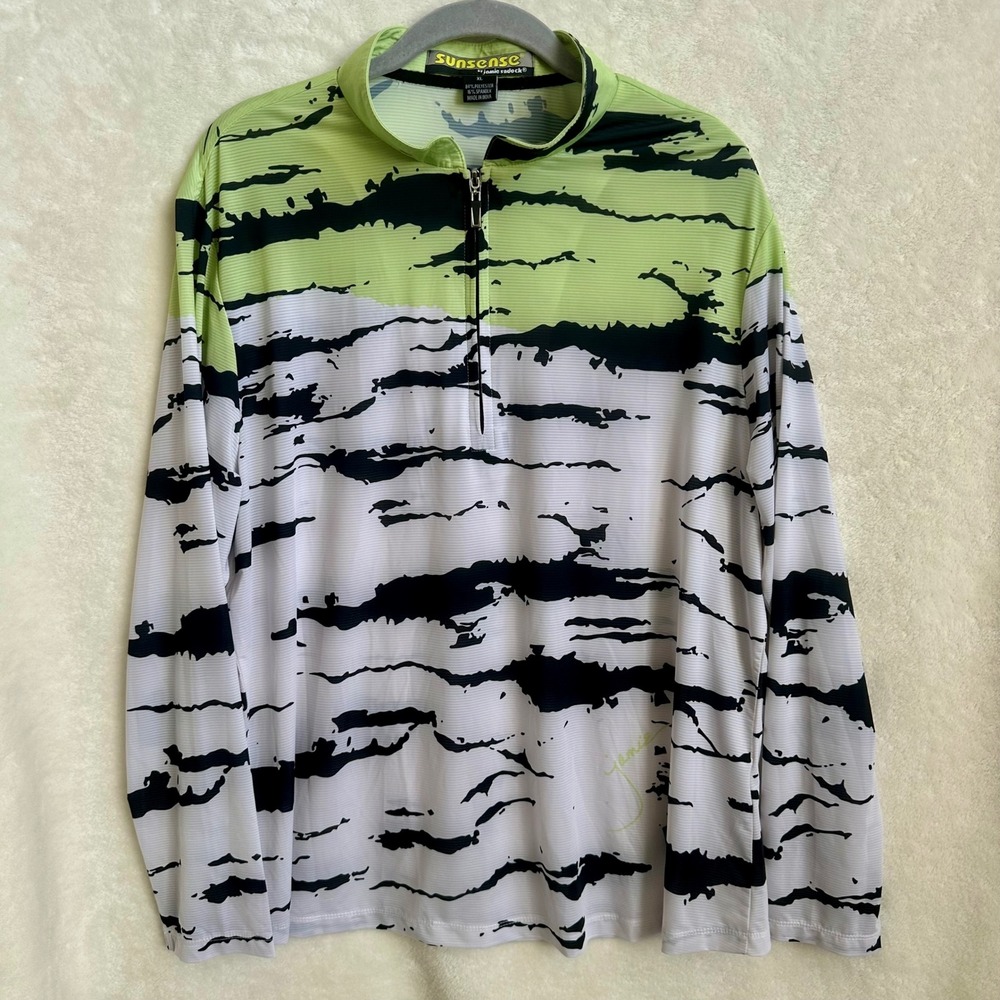 Jamie Sadock Sunsense XL 1/4‎ Zip Golf Pullover Lime Green Black White Abstract